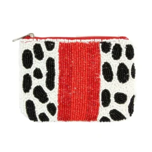 Black Spotted Varsity Stripe Beaded Pouch Bag